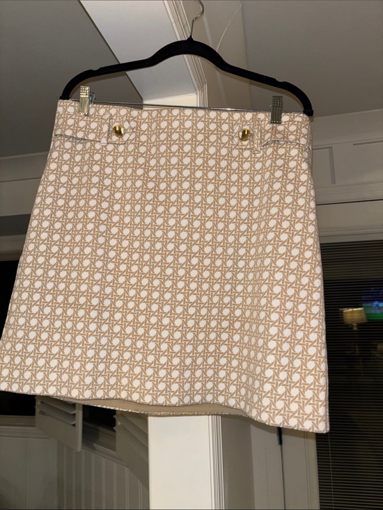 Ann Taylor Dresses & Skirts - Ann Taylor Beige Geometric Mini Skirt with Gold Buttons